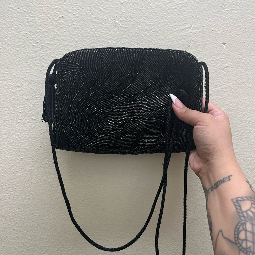 Vintage Black Hand Beaded Evening Purse